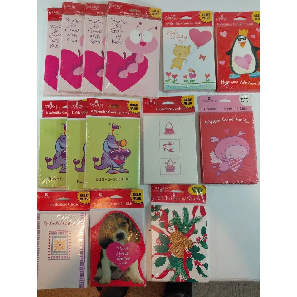 Lot of 14 Pks New Valentine's Day & Christmas Greeting Cards Kids Teachers Puppy
